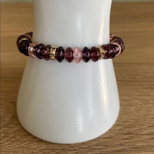 HAND CRAFTED DEEP PURPLE & LAVENDER STRETCH BRACELET Glass Rondelles Beaded
